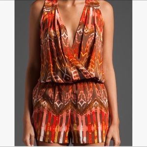 NWT BCBG MaxAzria Silk Orange Sleeveless Tribal Romper Size XXS